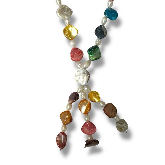 Freshwater Baroque Pearl Necklace Tassel Rainbow Multicolor Beach Ocean Wedding - Picture 8 of 14